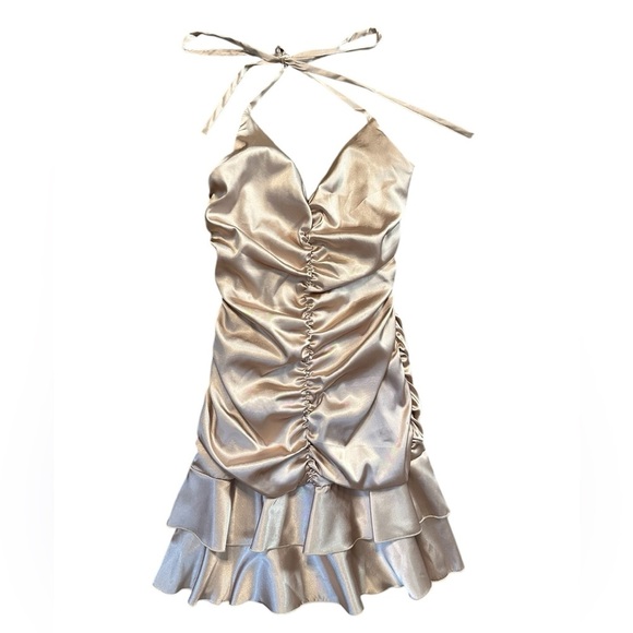 Vintage Y2K Jessica McClintock Ruched Ruffled Halter Dress Size 10 - Picture 1 of 6